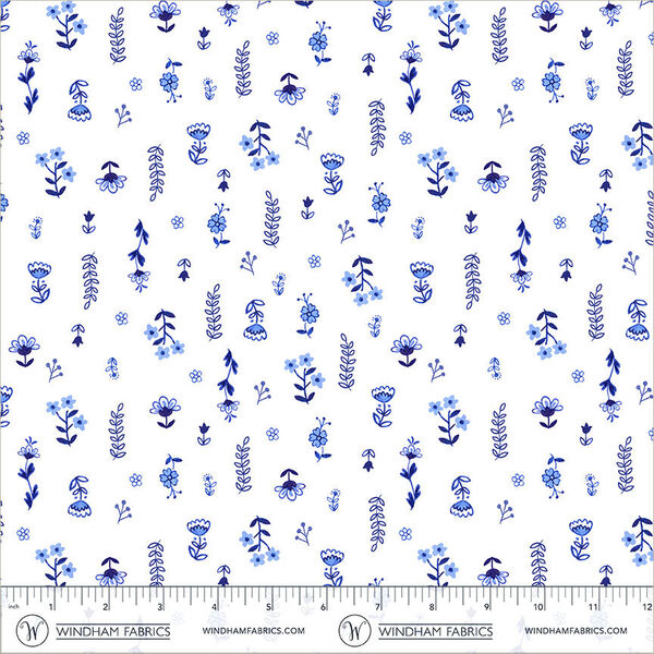 Painted Florals in White Blue
