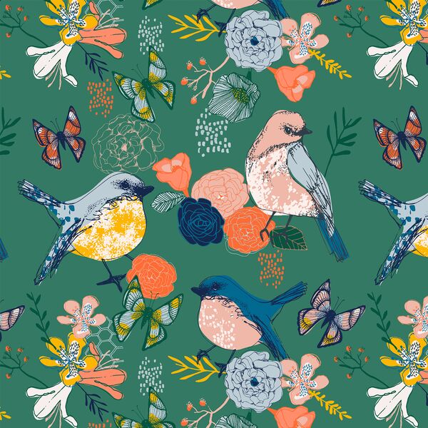 Bird Garden in Green Meadow