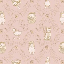 Bunny and Friends in Golden on Muted Blush