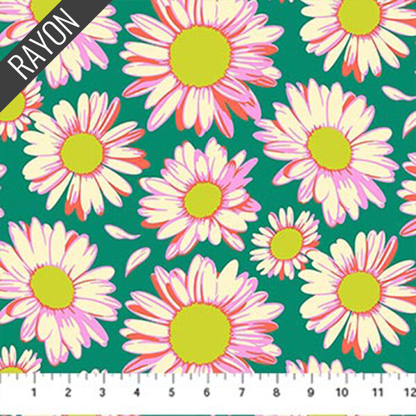Sunshine Daisies Rayon in Emerald