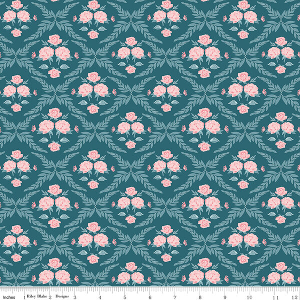 Trellis Damask in Colonial Blue