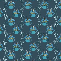 Watering Can Garden in Blue Ink