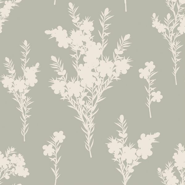 Blooming Branches in Cream on Soft Olive