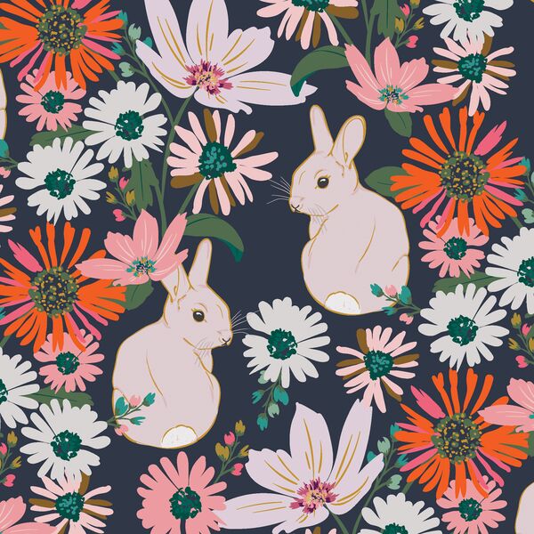 Bunny Garden in Nocturne Blue