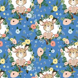 Large Floral Girl Kangaroo in Bright Blue