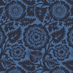 Blockprint Blossom in Navy on Hyacinth Blue