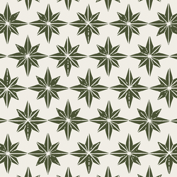 Large Stars in Mistletoe Green on Cream