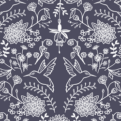 Hummingbird Damask in Ink