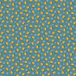 Yellow and Blue Florals in Blue
