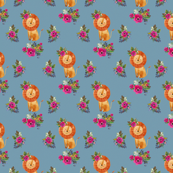 Small Floral Lion in Blue Mist