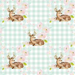 Blush Floral Deer in Light Green Gingham