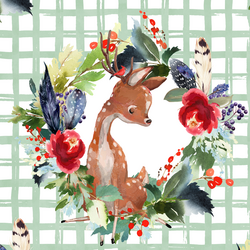 Boho Winter Deer in Spearmint Plaid