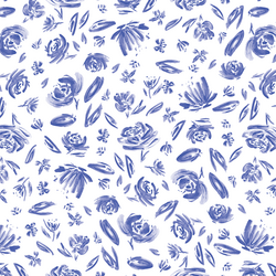 Spring Flowers in Lapis Blue on White