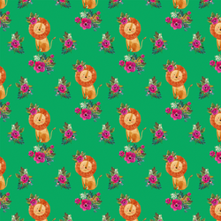 Small Floral Lion in Leafy Green