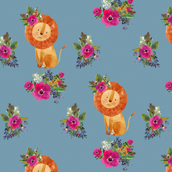 Floral Lion in Blue Mist