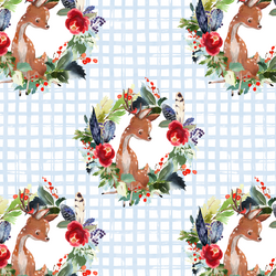 Small Boho Winter Deer in Frost Blue Plaid