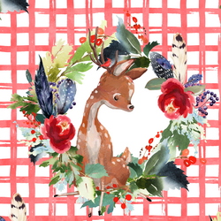 Boho Winter Deer in Peppermint Plaid