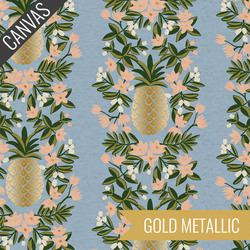 Pineapple Stripe Canvas in Periwinkle Metallic Unbleached