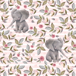 Floral Baby Elephant on Stripes in Soft Blush
