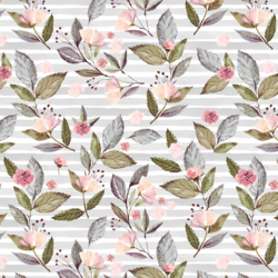 Tossed Floral on Stripes in Grey