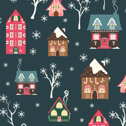 Large Gingerbread Houses in Winter Night