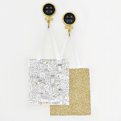 Up Owl Night Tote Panel in Onyx and Gold