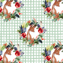 Small Boho Winter Deer in Spearmint Plaid