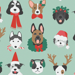 Large Christmas Pups in Light Mint Festive