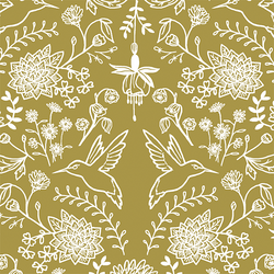 Hummingbird Damask in Gold