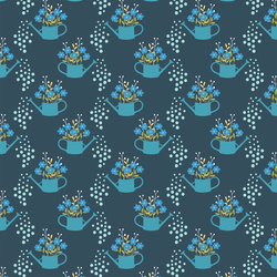 Watering Can Garden in Blue Ink