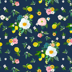 Large Lemon Blossoms in Navy