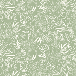 Floral Sketch in Lichen Green
