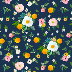 Large Orange Blossoms in Navy
