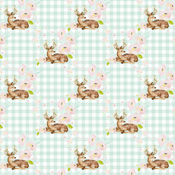 Little Blush Floral Deer in Light Green Gingham