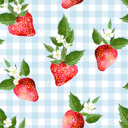 Large Strawberries in Summer Sky Gingham