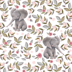 Floral Baby Elephant in White