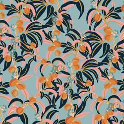 Peach Blossoms in Spruce Green