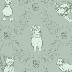 Large Bunny and Friends in Soft Pine on Muted Aqua