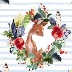 Boho Winter Deer in Frost Blue Stripe