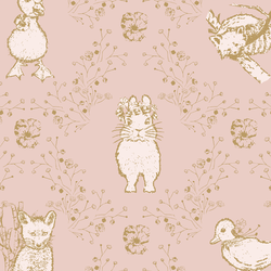 Large Bunny and Friends in Golden on Muted Blush