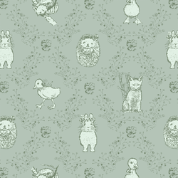 Bunny and Friends in Soft Pine on Muted Aqua