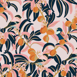 Floral Songbirds in Misty Pink