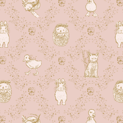 Bunny and Friends in Golden on Muted Blush