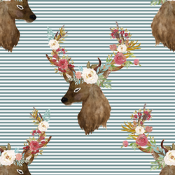 Autumn Deer in Rainy Blue Stripes