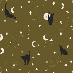 Large Moonstruck Cats in Olive Green