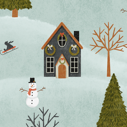 Large December Village in Frosty