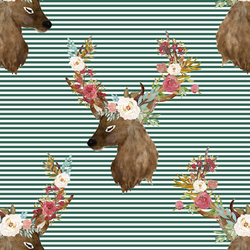 Autumn Deer in Moss Green Stripes