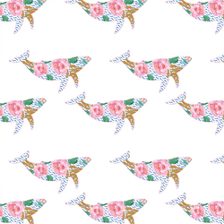 Floral Whale in Blue