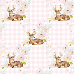 Blush Floral Deer in Soft Pink Gingham
