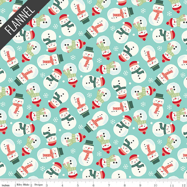 Snowmen Flannel in Aqua